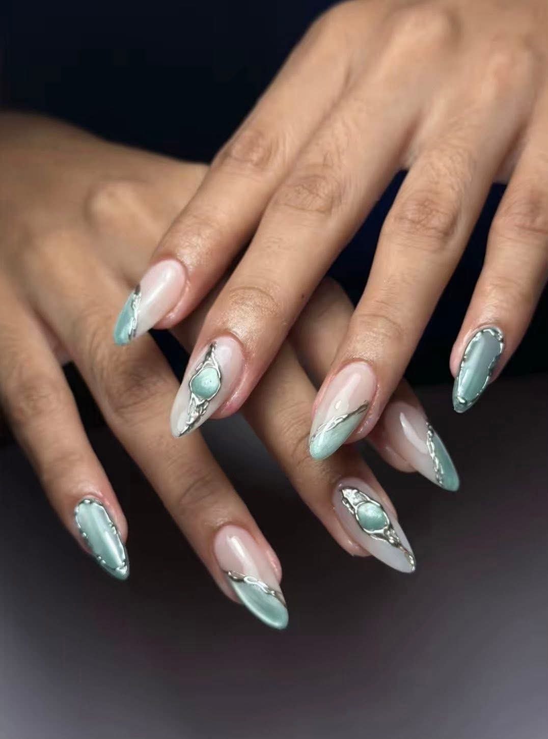 Black & White Floral French Tip